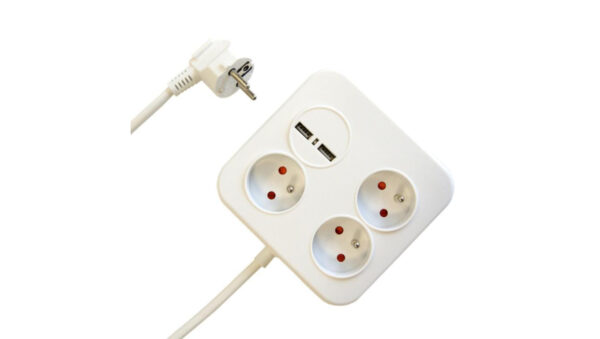 Przedłużacz Power Square 3 gniazda + 2xUSB (2,4A-12W) 1,4m 3×1,0mm OWY, biały 34105