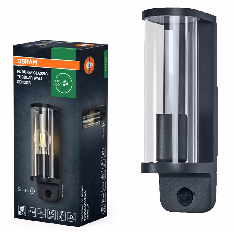 Kinkiet Ogrodowy Endura Osram Lampa Zewnętrzna E27 Szary IP44 z Czujnikiem Ruchu i Zmierzchu 1 szt.
