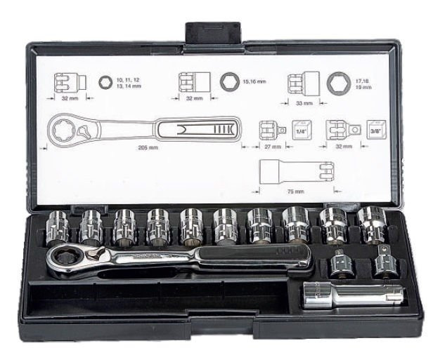 Zestaw nasadek + klucz z adapterem 1/4″, 3/8″ Makita B-65595 14 szt.