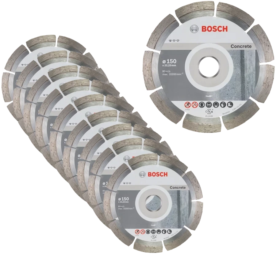 Zestaw 10 szt. tarcz diamentowych do betonu Bosch 2608603241