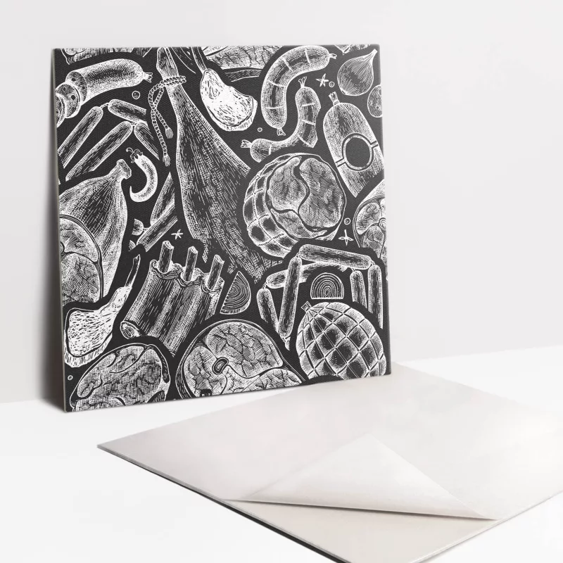 Kafelki samoprzylepne Tulup 30×30 cm Czarno białe wędliny 9 szt.