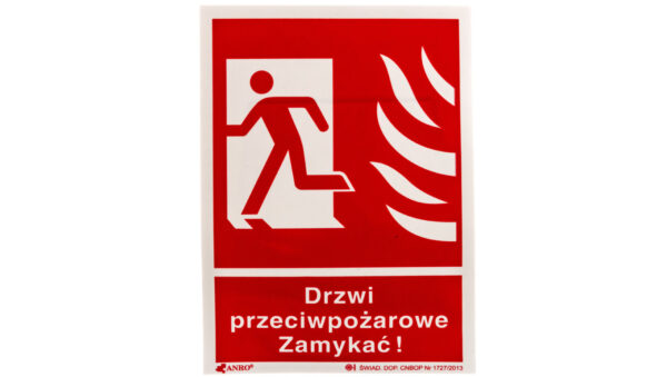 Samoprzylepna tabliczka ostrzegawcza /Drzwi przeciwpożarowe zamykać 150×205/ 29P/F1/FS