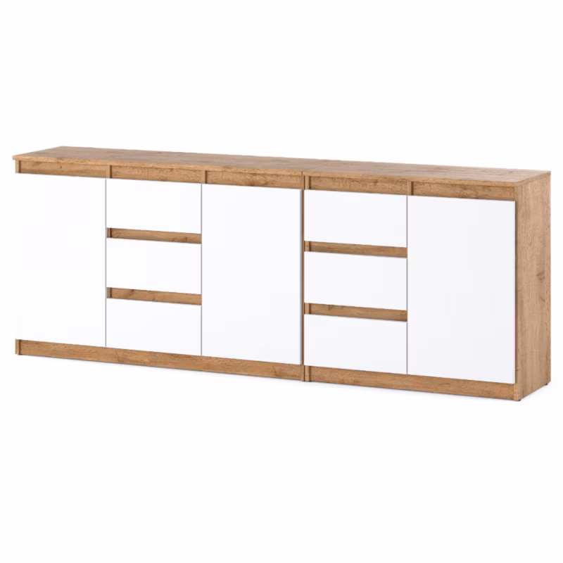 Komoda Hurtownia-Mebli Szuflady 6 Best Agnes 200cm Dąb Wotan Biały Mat 200x35x75 cm 1szt.