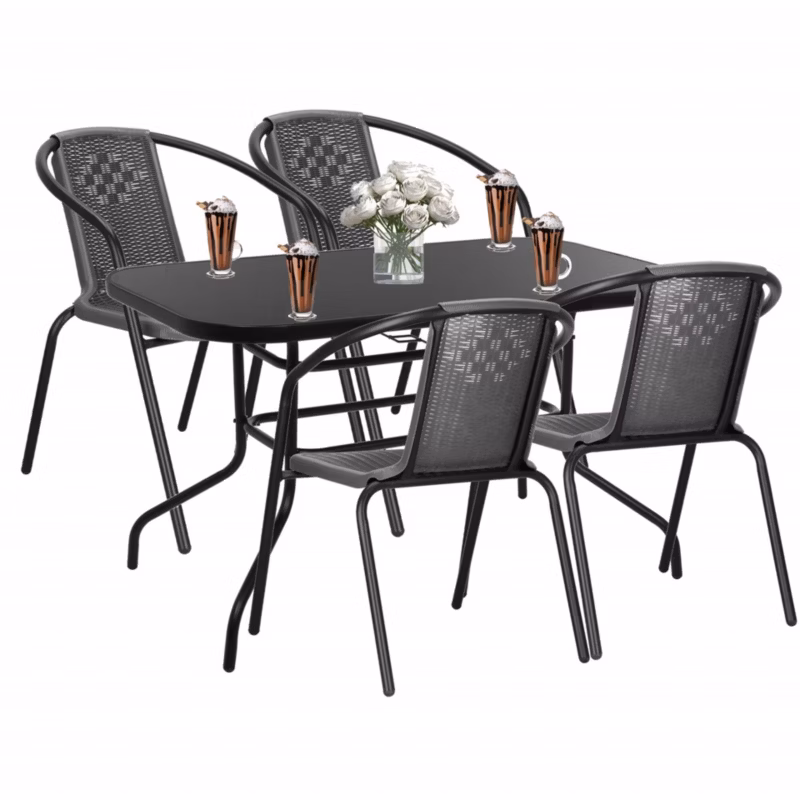 Komplet mebli ogrodowych Springos stół 140×80 cm prostokątny i krzesła metalowe 4 szt. zestaw na balkon czarno-szary 1 kpl.