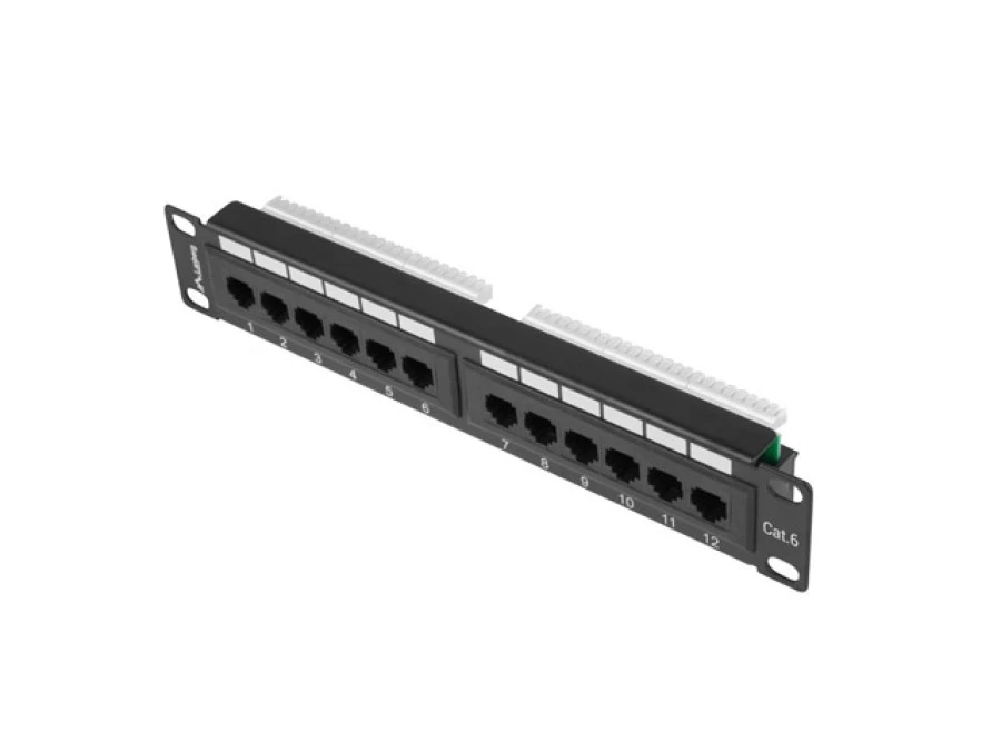 Patch panel 12 port 1U 10 kat.6 czarny LANBERG PPU6‑9012‑B