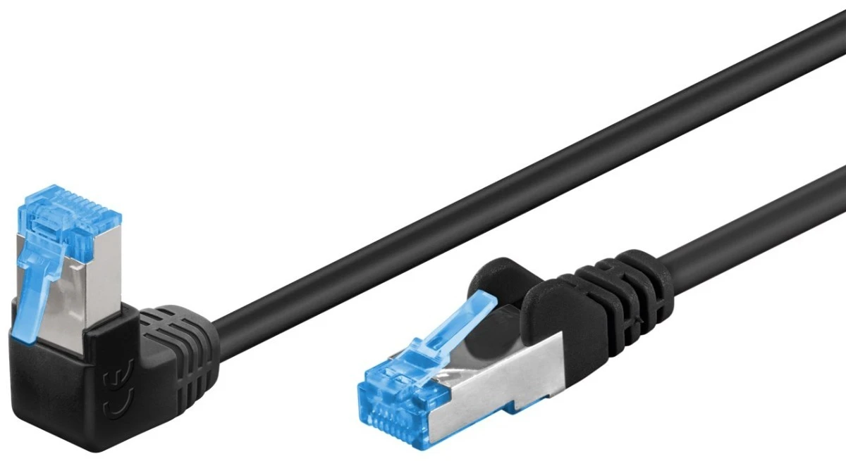 patchcord CAT 6A S/FTP kątowy 1x 90, czarny, 5m 51560
