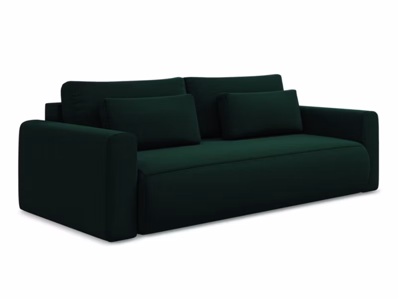 Kanapa 3-osobowa z funkcją spania LaMiaSofa PERUGIA z tkaniny welwetowej 238×105 cm butelkowa zieleń 1 szt.