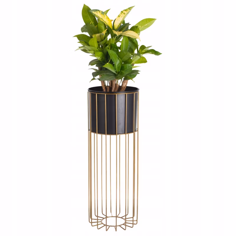 Kwietnik Urokliwe Wnętrza Stojący Metalowy Czarno Złoty Stojak Loft Druciany 56Cm – 1 szt.