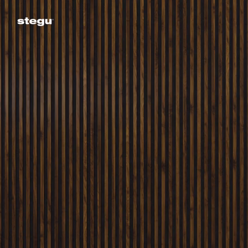 Lamele ścienne na czarnym filcu Stegu Linea Acoustic Proline, ciemny orzech 120×60 cm panele akustyczne 1 szt.