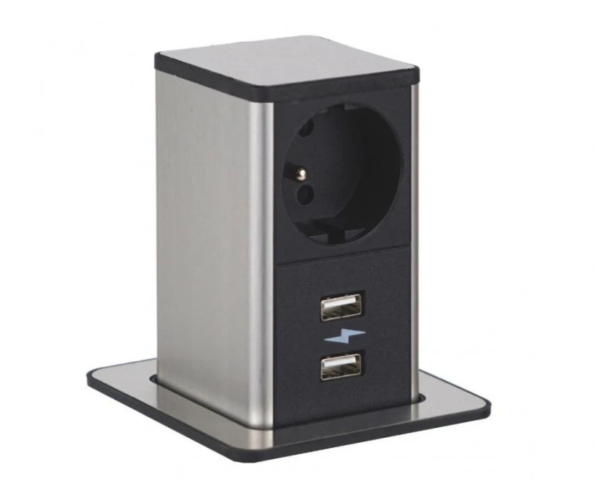 POP UP gniazdo B/I 1xUTE ład.USB A/A 12W przew. 2m z wtyczką czarny 8041