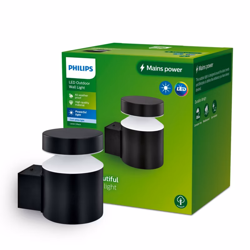 Kinkiet Ogrodowy Laven Philips Lampa Elewacyjna Zewnętrzna LED 6W 720lm 2700K Czarna 1 szt.