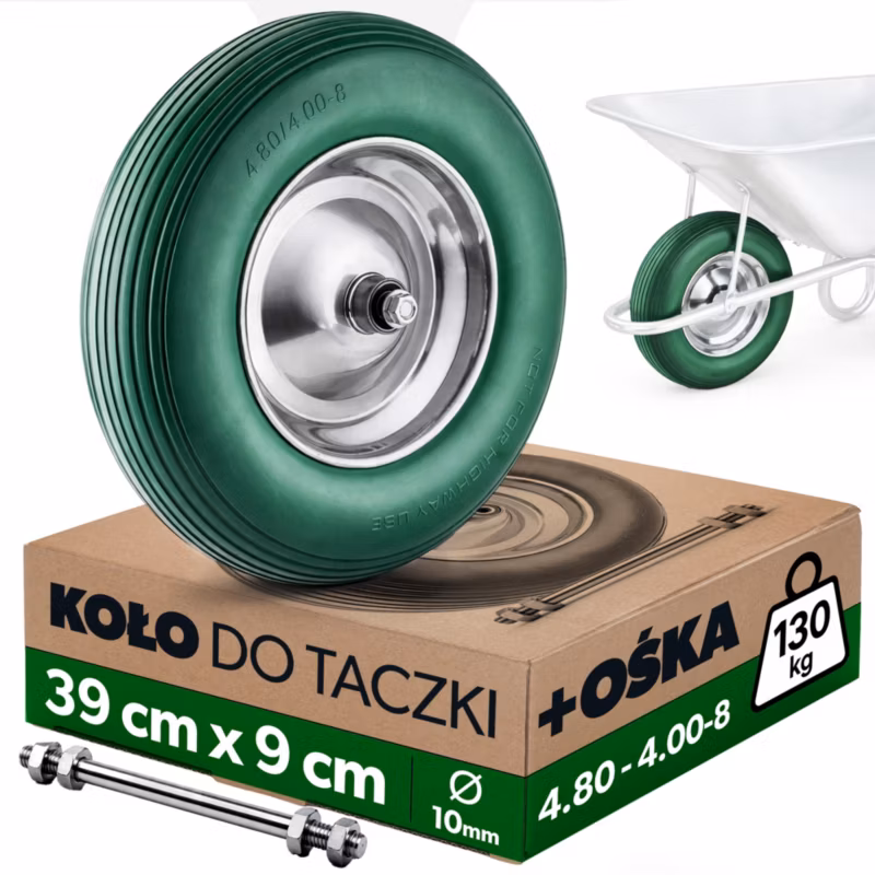 Koło KADAX do taczki 39 cm, stalowa piasta, zielone 1 szt.