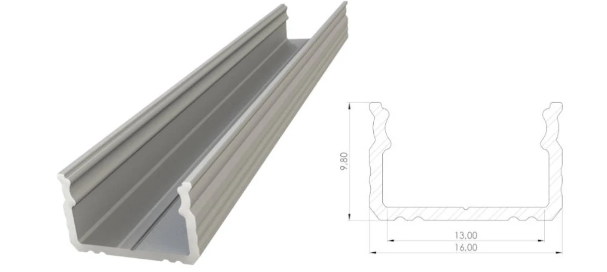 Nawierzchniowy profil LED anoda srebrny 9x16mm 3030mm AL12‑GLS2‑AS‑3000 GLALU