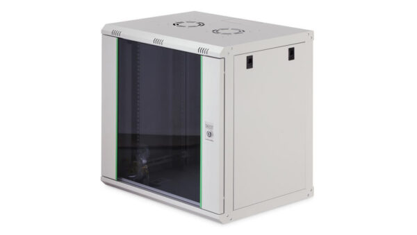 Szafa sieciowa wisząca Dynamic 19 12U rack 600×450, drzwi szyba, szary, niezłożona, 60kg DN-37108