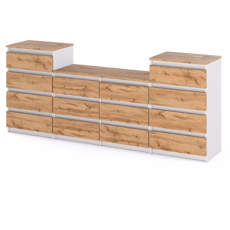 Komoda Hurtownia-Mebli Szuflady 14 Zestaw komód Hugo 464 220cm Biały/Wotan Dąb Wotan 220×33.5×92.5 cm 1szt.