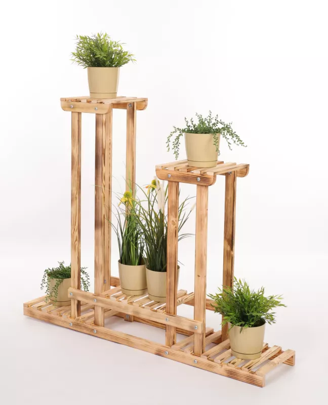 Kwietnik drewniany MODO24 stojący 5 półek 95x116x25 cm opalane naturalne drewno 1 szt.