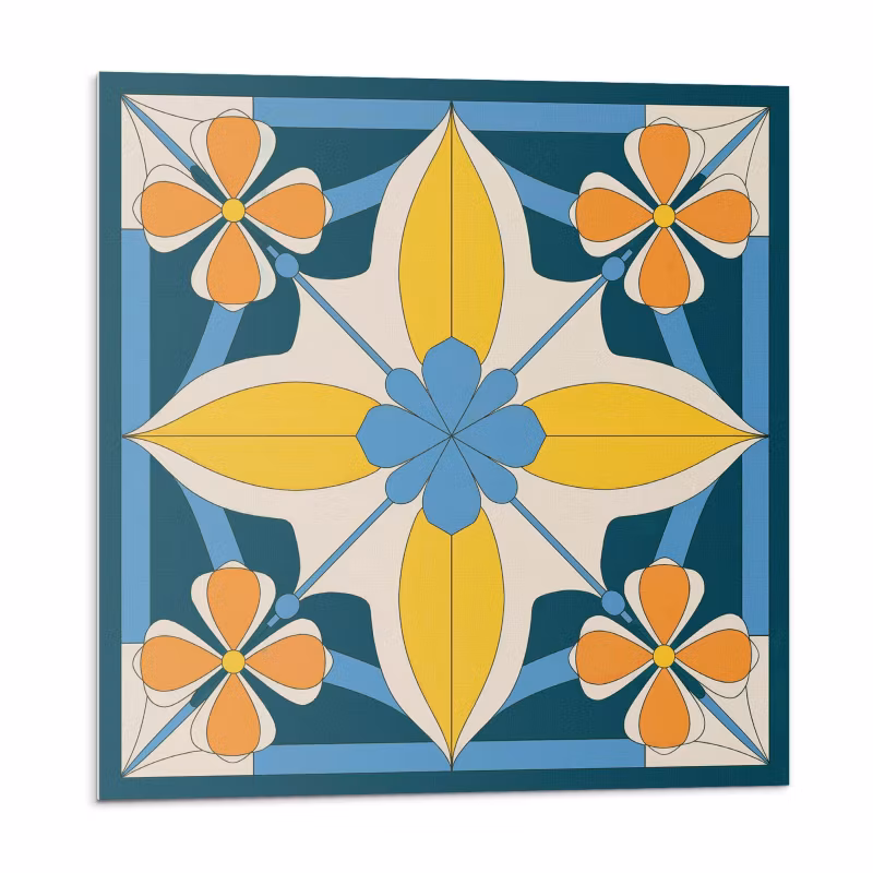 Kafelki samoprzylepne Wallfluent 50×50 cm Wzór geometryczny z kwiatami 4 szt.