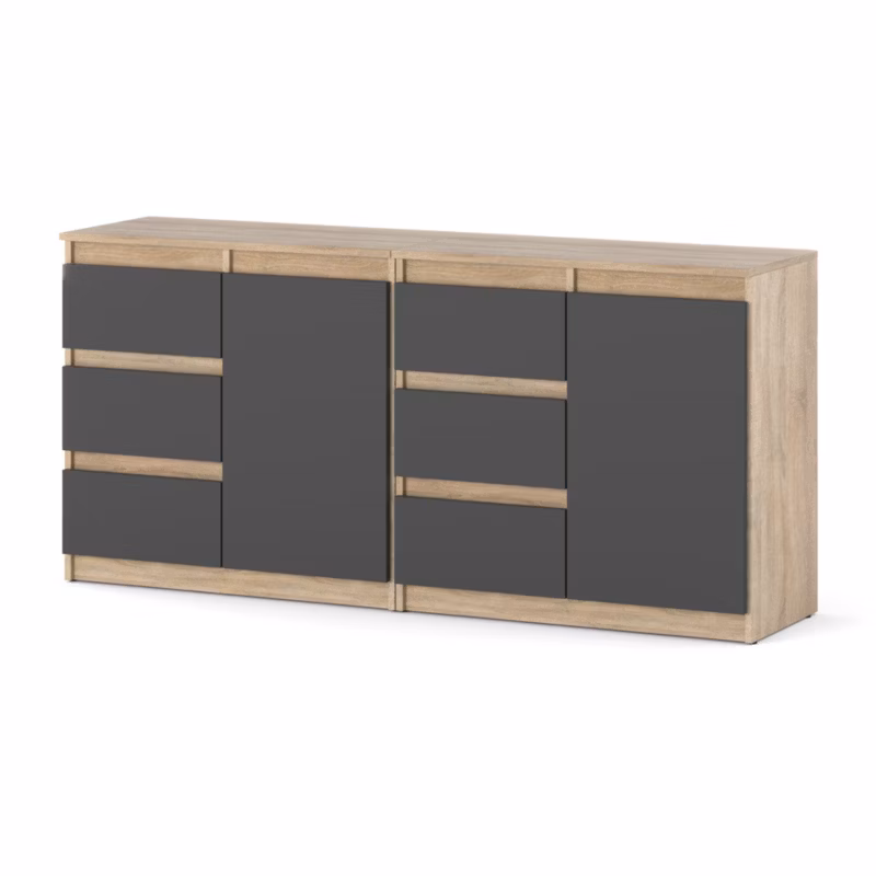 Komoda Hurtownia-Mebli Szuflady 6 Agna Mini 160cm Dąb Sonoma Szary Mat 160x35x75 cm 1szt.