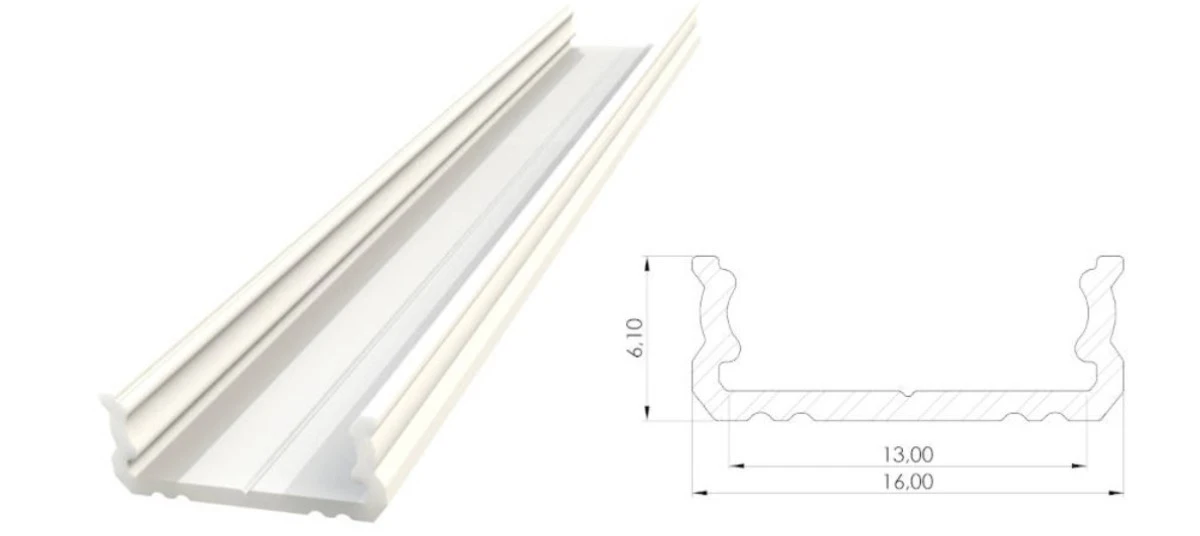 Nawierzchniowy profil LED biały lakier 6x16mm 1000mm AL12‑GLS1‑LW‑1000 GLALU