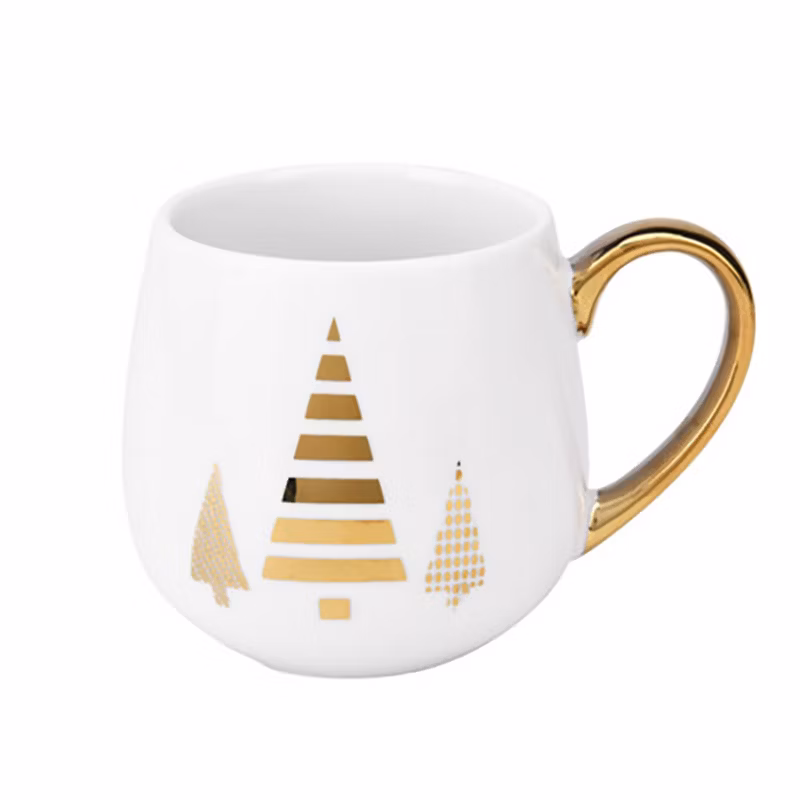 Kubek EDANTI Z Uchem Świąteczny Porcelanowy Biało-Złoty 375 ml Choinka 1 szt.
