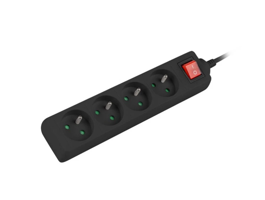 Przedłużacz z wyłącznikiem 4‑gniazda z/u 1,5m /H05VV‑F 3G1/ czarny LANBERG