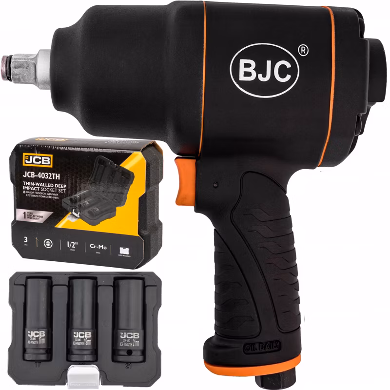Klucz pneumatyczny BJC udarowy do kół 1/2″ + nasadki do felg 17 19 21mm 1szt.