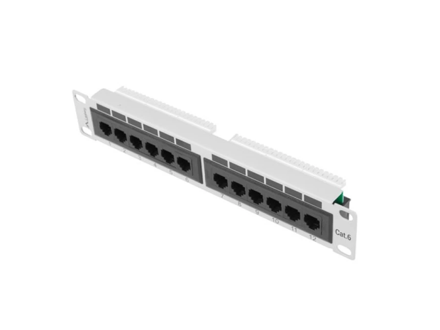 Patch panel 12 port 1U 10 kat.6 szary LANBERG PPU6‑9012‑S