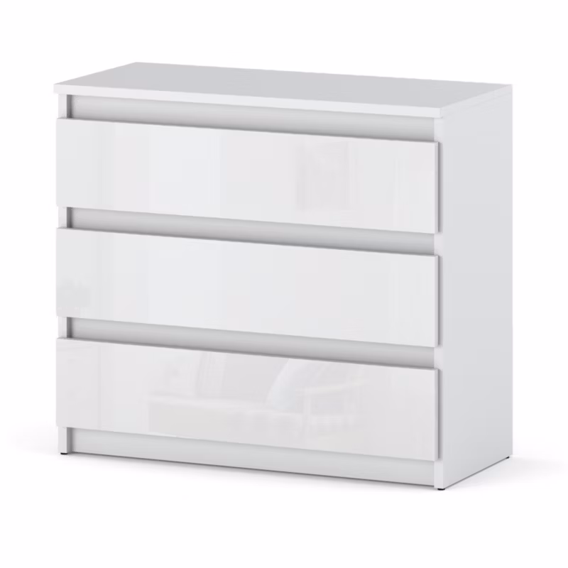 Komoda Hurtownia-Mebli Szuflady 3 Hugo 3SZ 80cm Biały Mat Biały Połysk 80×33.5×71 cm 1szt.