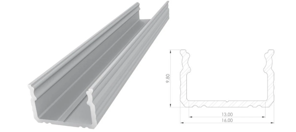 Nawierzchniowy profil LED anoda srebrny 9x16mm 1000mm AL12‑GLS2‑AS‑1000 GLALU