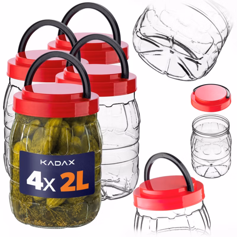 KADAX Słój uniwersalny PET z pokrywką 2L pakiet 4s