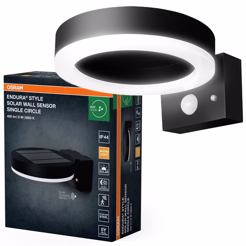 Kinkiet Ogrodowy Endura Osram Lampa z Czujnikiem Ruchu i Zmierzchu 6W 400lm 3000K Ściemnialna Czarny IP44 1 szt.