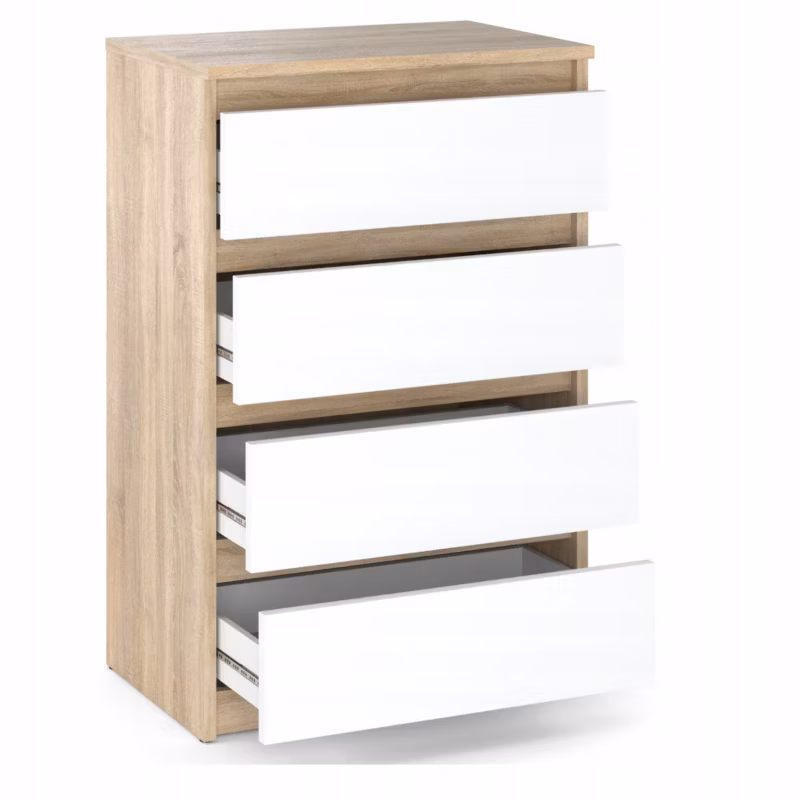 Komoda Z 4 Szufladami Stiv-Meble Dąb Sonoma Biały Mat Szafka Rtv 60X33,5X92,5 Cm 1Szt.
