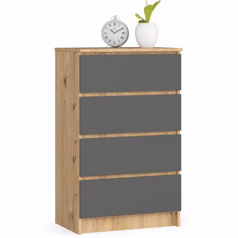 Komoda Akord K60 Dąb Artisan 60 cm 4 szuflady kolor Grafit Szary mat 60x40x99 cm 1 szt.