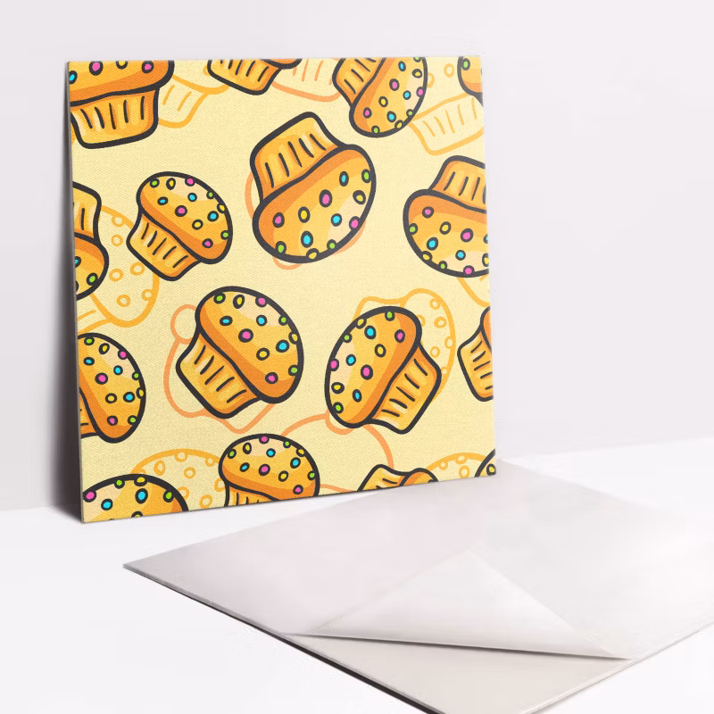 Kafelki samoprzylepne Tulup 30×30 cm Kolorowe babeczki na żółtym tle 9 szt.