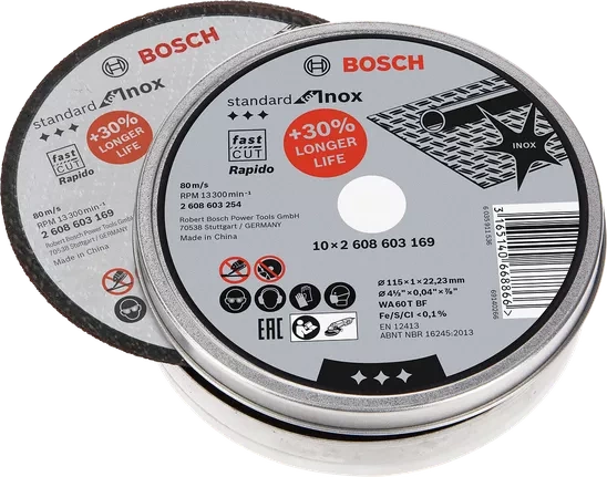 Zestaw 10 szt. tarcz do stali nierdzewnej 115×22,23 mm Bosch 2608603254