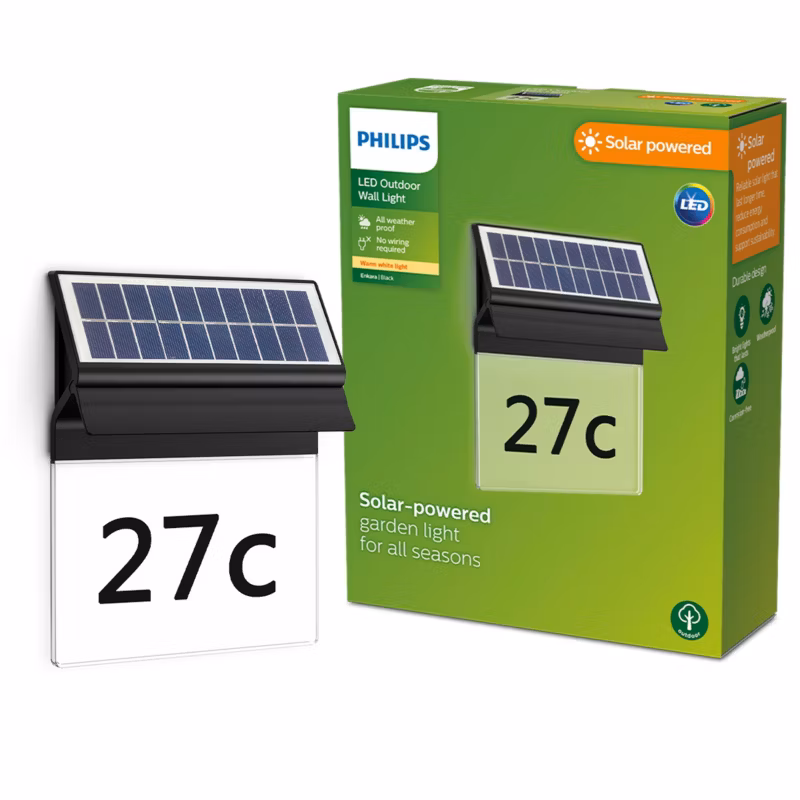 Kinkiet Ogrodowy Enkara Philips Lampa Solarna Elewacyjna Zewnętrzna LED 0.2W 17lm 2700K Czarna 1 szt.