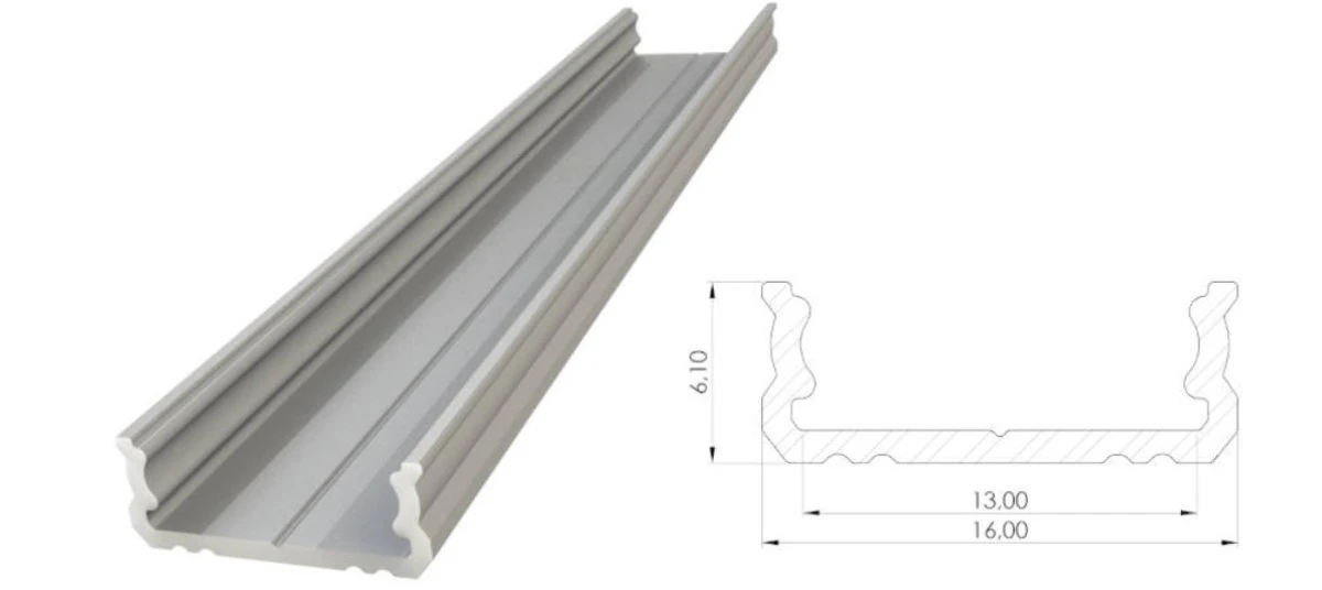Nawierzchniowy profil LED anoda srebrny 6x16mm 3030mm AL12‑GLS1‑AS‑3000 GLALU