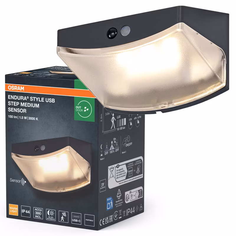 Kinkiet Ogrodowy Endura Osram Lampa Elewacyjna LED z Czujnikiem Ruchu i Zmierzchu 1.5W 120lm 3000K IP44 1 szt.