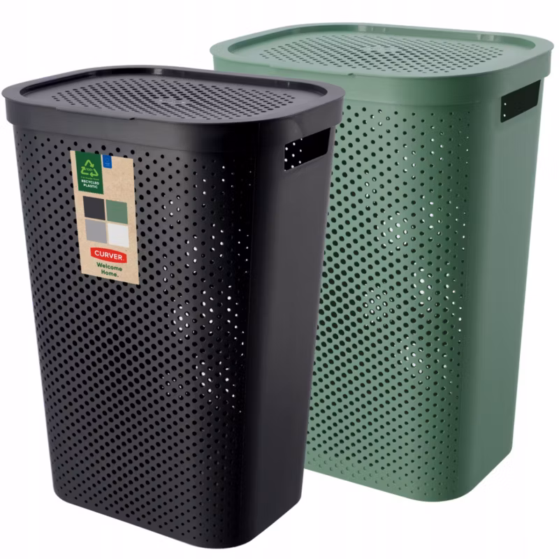 Kosze z pokrywą Curver Infinity 60L mix kolorów czarny i zielony 2 szt.
