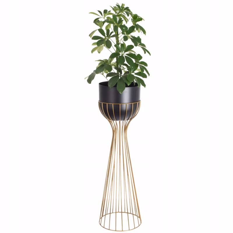 Kwietnik Urokliwe Wnętrza Stojący Metalowy Czarno Złoty Stojak Loft Druciany 68Cm – 1 szt.