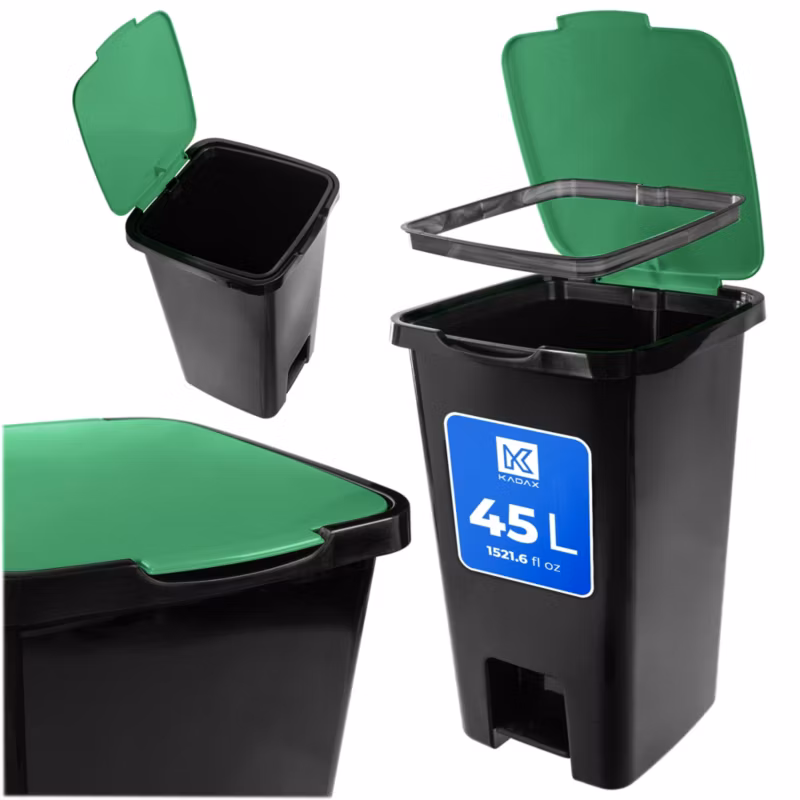 Kosz na śmieci KADAX z pedałem czarno-zielony 45L, 1 szt.
