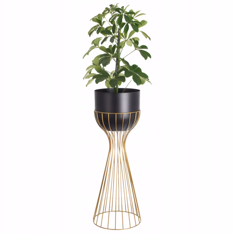 Kwietnik Urokliwe Wnętrza Stojący Metalowy Czarno Złoty Stojak Loft Druciany 56Cm – 1 szt. 5906438544169
