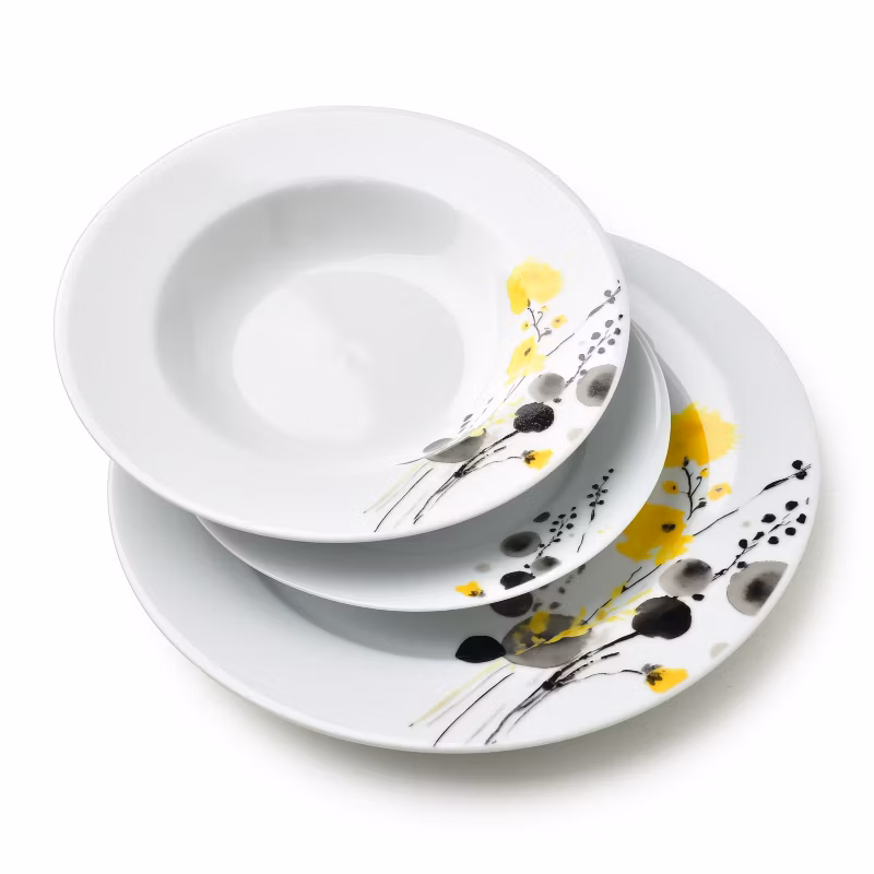 Komplet obiadowy porcelanowy MONDEX LEA 27cm żółty 18el kpl