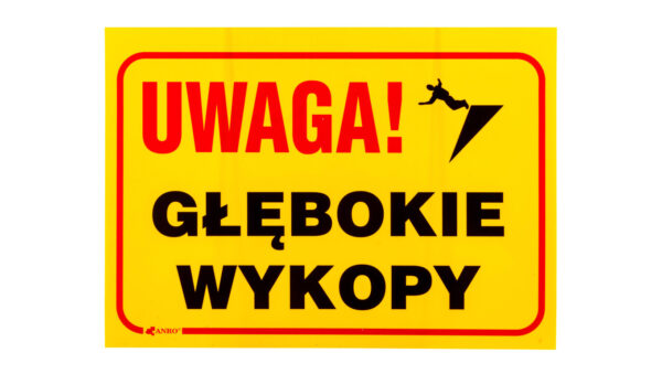 Tabliczka ostrzegawcza PCV /Uwaga! Głębokie wykopy 350×250/ B4/L/P