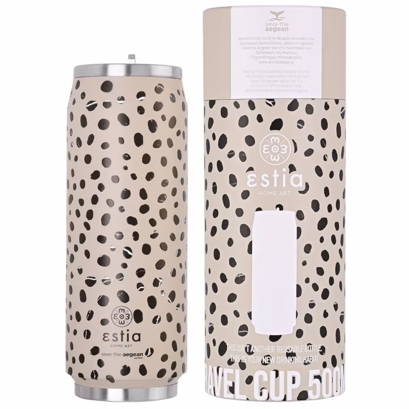 Kubek Termiczny Ze Słomką Leopard Taupe Estia Stal Nierdzewna Beżowy 500 Ml 1 Szt.