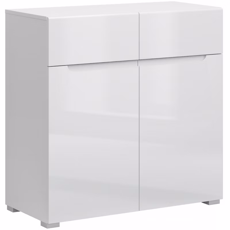 Komoda Dwudrzwiowa MIST Mebel Elite z Szufladami do Salonu 90 cm Biały połysk Nowoczesna 1 szt