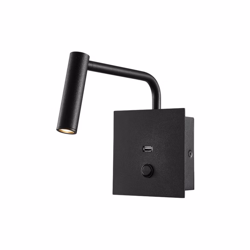Kinkiet ścienny V-TAC 2943 czarny hotelowy z włącznikiem LED 3W 3000K 150lm IP20 wym: 12 x 15 cm – 1 szt.