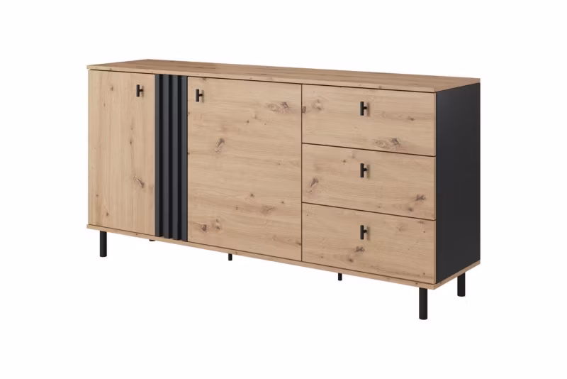 Komoda dwudrzwiowa z szufladami Bettso Madis industrialna dąb artisan czarny antracyt 1szt.