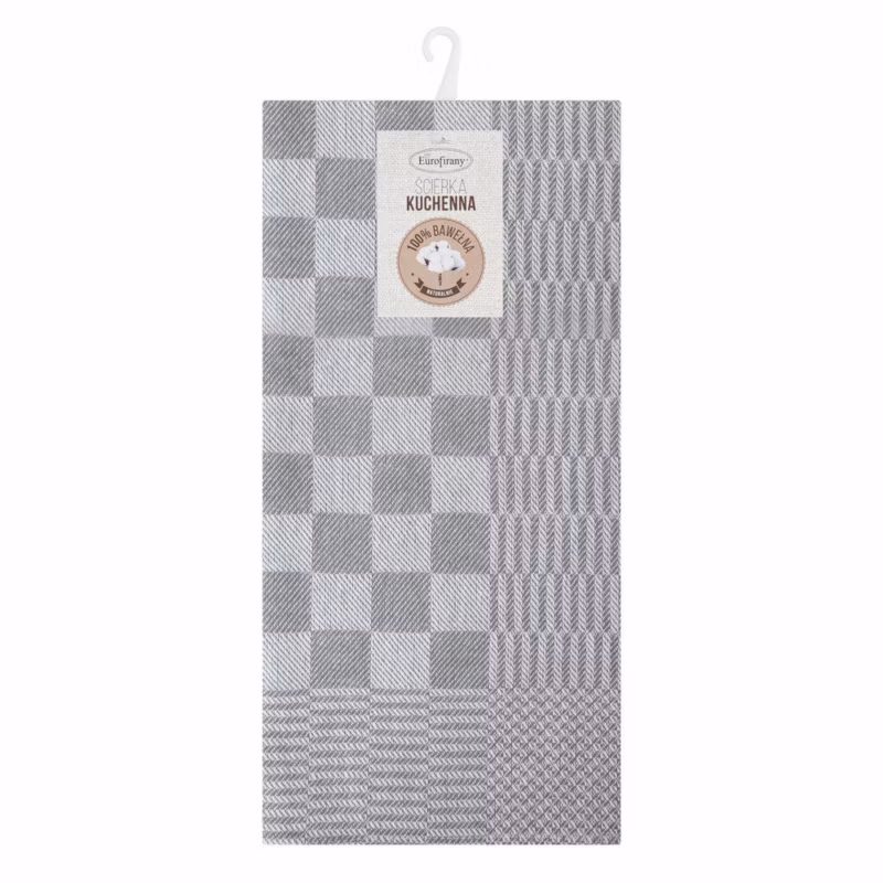 Komplet 2 ścierek MAURO Eurofirany 50 x 70 cm bawełniane srebrne zdobione motywem szachownicy 1 kpl