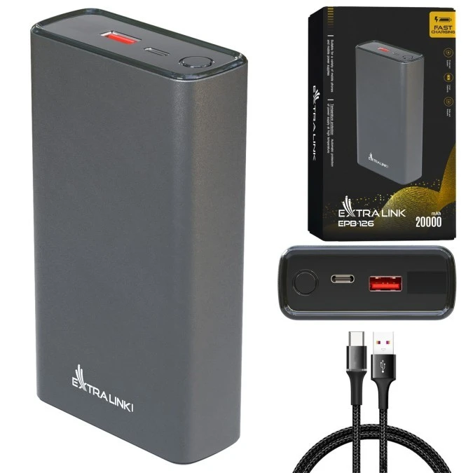 Powerbank Power bank, 45W PD, USB‑C Extralink EPB‑126 20000mAh Srebrny